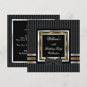 Invitation Black Bowtie Gold Silver Studs fête d'anniversaire