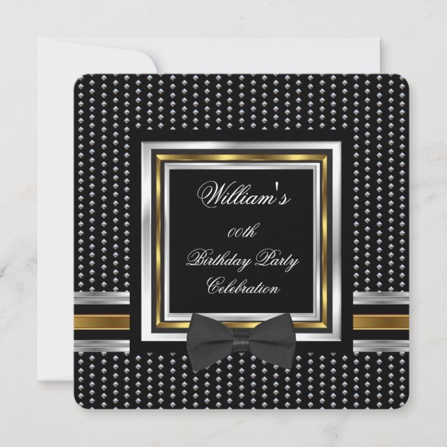 Invitation Black Bowtie Gold Silver Studs fête d'anniversaire (Devant)