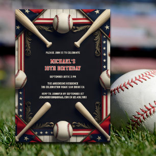 Invitation Black Boys Sport Baseball fête d'anniversaire