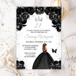 Invitation Black Brown Hair Princess Anniversaire