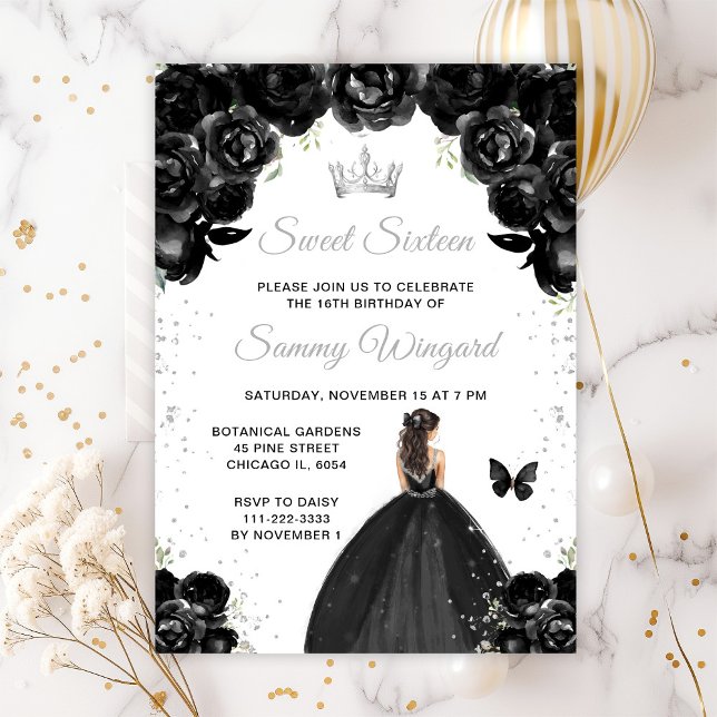 Invitation Black Brunette Hair Princesse Sweet sixteen (Créateur téléchargé)