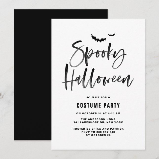 Invitation Black Brush Letters Éffrayant Halloween Party (Devant / Derrière)