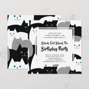 Invitation Black Cat Black Cravate Funny Birthday Party Invit