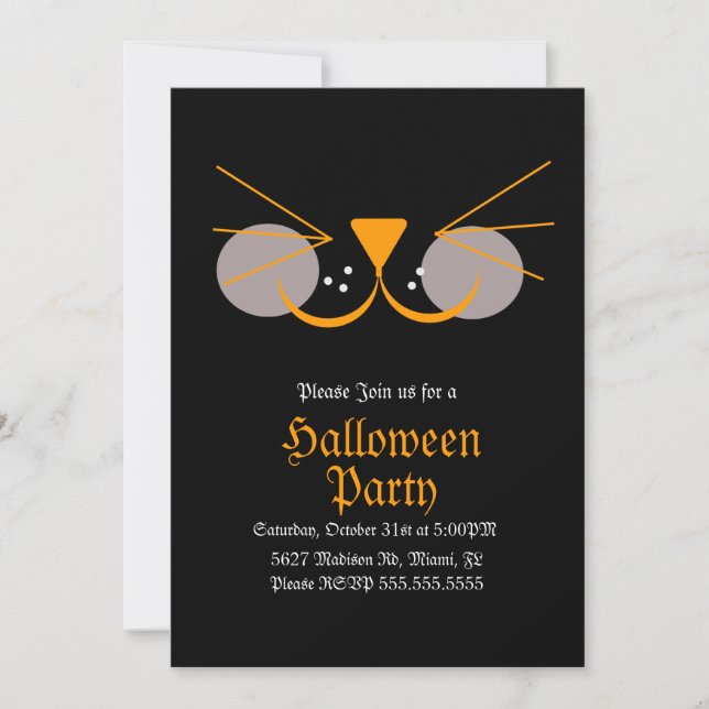 Invitation Black Cat Face Halloween fête d'anniversaire (Devant)