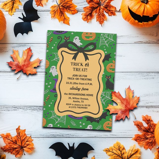 Invitation Black Cat Ghost Coquette Bow Frame ou Treat (Créateur téléchargé)