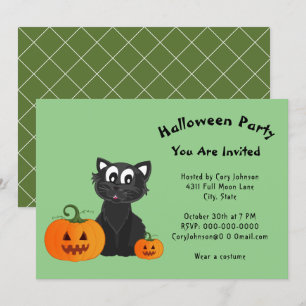 Invitation Black Cat Jack o' Lanterns Citrouille Halloween Pa