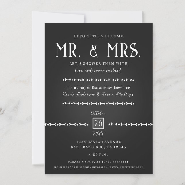 Invitation Black Caviar Elegant Gothic Engagement Party (Devant)