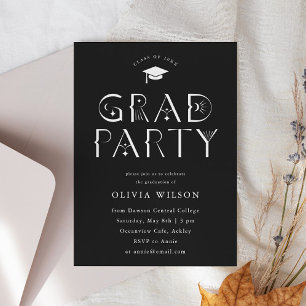 Invitation Black Celestiy Typographie Grad Party