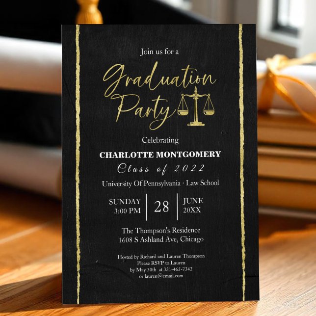 Invitation Black Chalkboard Law School Graduation Party (Créateur téléchargé)