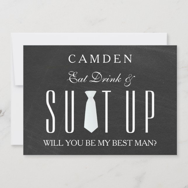 Invitation Black Chalkboard Suitup Serez-vous mon Bestman Inv (Devant)