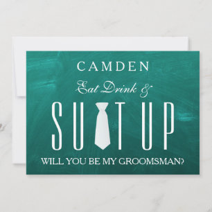 Invitation Black Chalkboard Suitup Serez-vous mon groom I