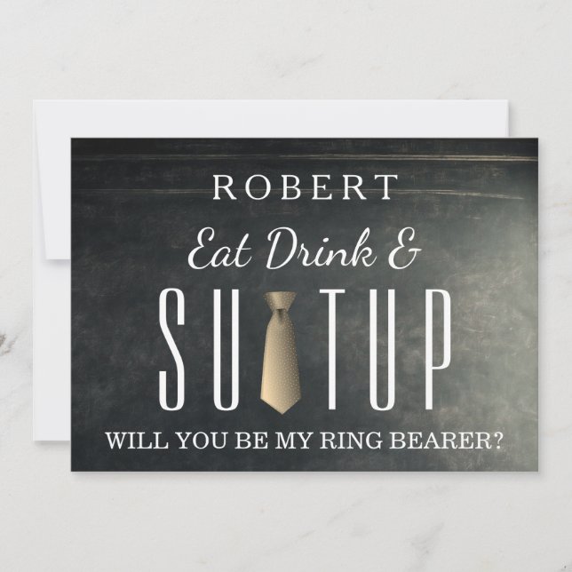 Invitation Black Chalkboard Suitup Serez-vous mon porte-bague (Devant)