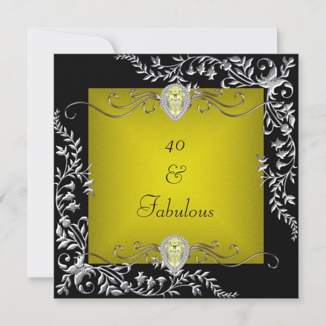 Invitation Black Chartreuse Gold 40th Birthday Party (Devant)