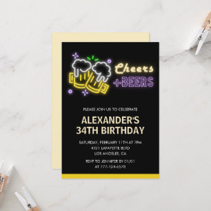 Invitation Black Cheers Beer Drinks 34e anniversaire invitati