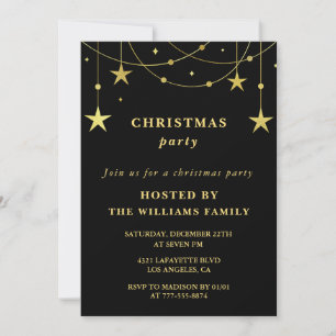 Invitation Black Christmas Party Gold Stars