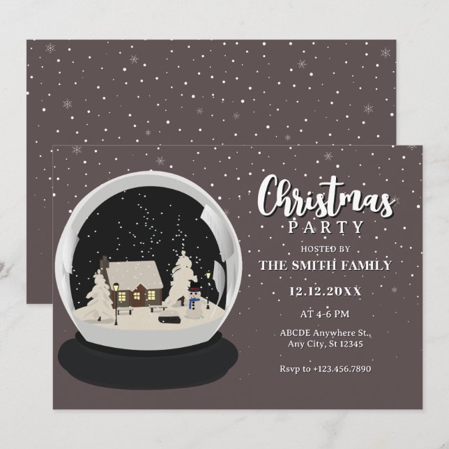 Invitation Black Christmas Snow globe Winter merveilleuse (Devant / Derrière)