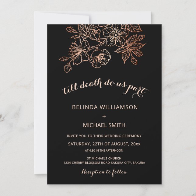 Invitation Black Copper Floral | Goth Wedding (Devant)