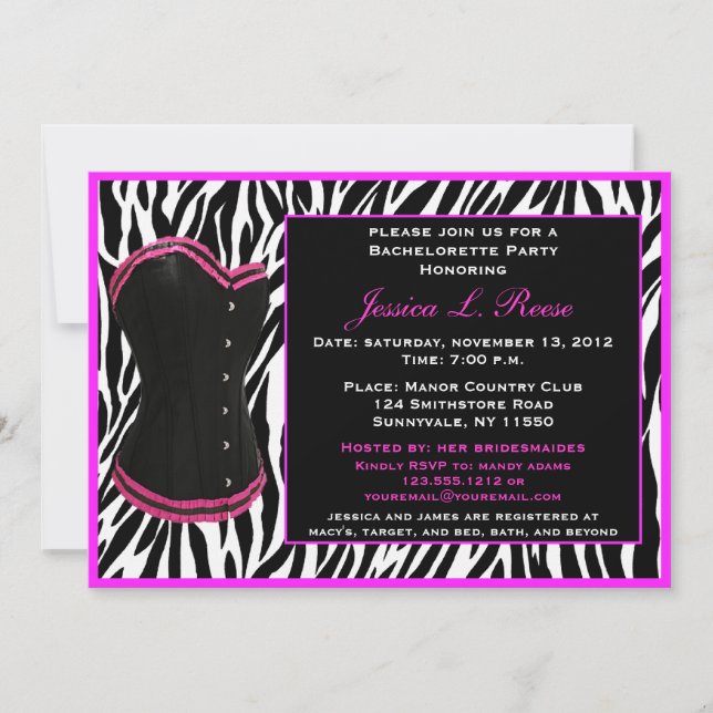 Invitation Black Corset Zebra (Devant)