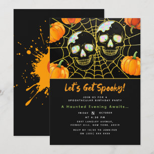 Invitation Black Crânes d'Halloween Faux Opal modernes