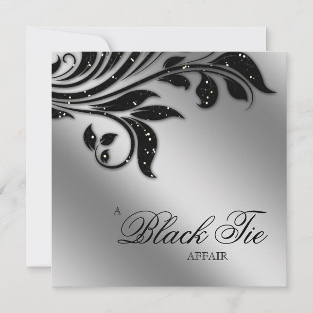 Invitation Black Cravate Party Sparkle Silver (Devant)