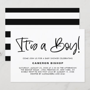 Invitation Black Cute Calligraphy C'est un Baby shower garçon