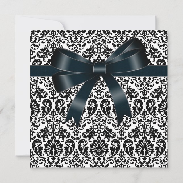 Invitation Black Damask Bow Black Cravate Party Modèle de l'é (Devant)