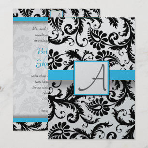 Invitation Black Damask Éperce Bright Aqua Trim Pas de points