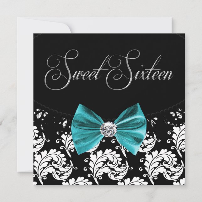 Invitation Black Damask Sweet sixteen fête d'anniversaire (Devant)