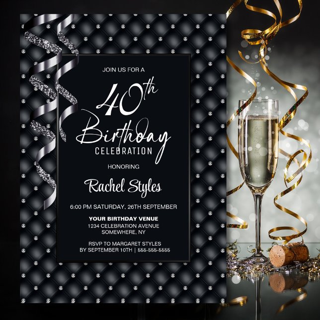 Invitation Black Diamond Motif 40e fête d'anniversaire (Créateur téléchargé)