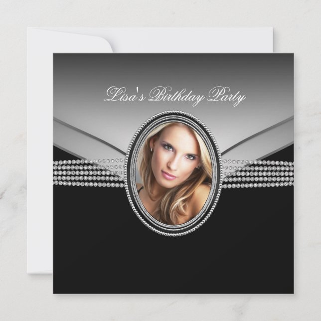 Invitation Black Diamond Womans Photo Anniversaire (Devant)