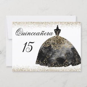 Invitation Black Dress Gold Parties scintillant Quinceanera i