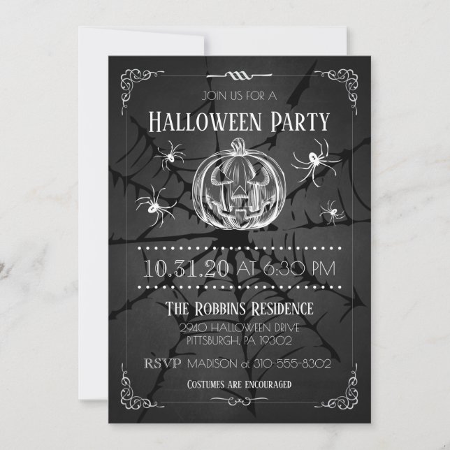 Invitation Black Éffrayant Citrouilles Spider Web Halloween P (Devant)