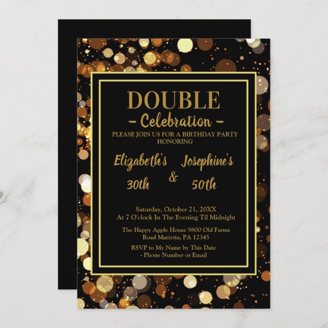 Invitation Black Elegant Chic Double Anniversaire Soiree Invi (Devant / Derrière)