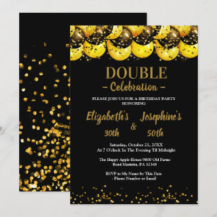 Invitation Black Elegant Double Anniversaire Soiree Invitatio