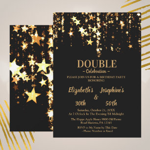 Invitation Black élégant et or étoiles double joint anniversa