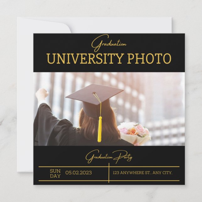 Invitation Black Elegant Foil Frontière University Grad  (Devant)
