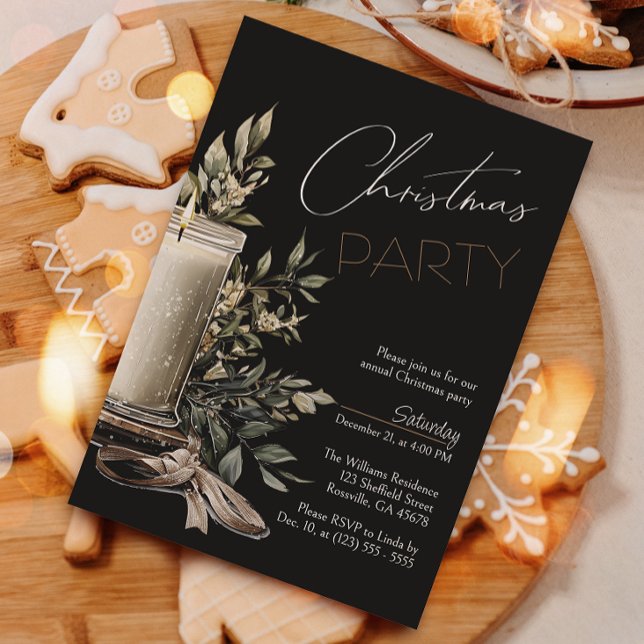 Invitation Black Elegant Noël Bougie Fête de Noël (Invite your guests to your Christmas celebration with this heartwarming holiday invitation.)