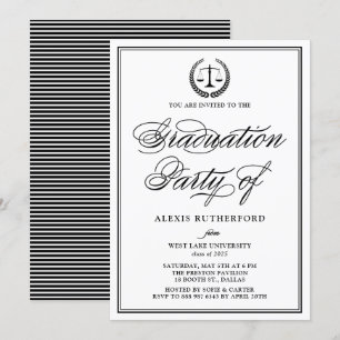 Invitation Black Elegant Script Law School Graduation Party