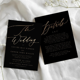Invitation Black Elegant Simple Gold Détails sur le Mariage a