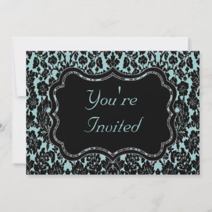 Invitation Black et Aqua Damask