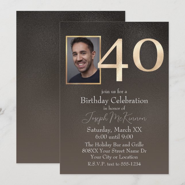 Invitation Black et Brown 40e anniversaire masculin (Devant / Derrière)