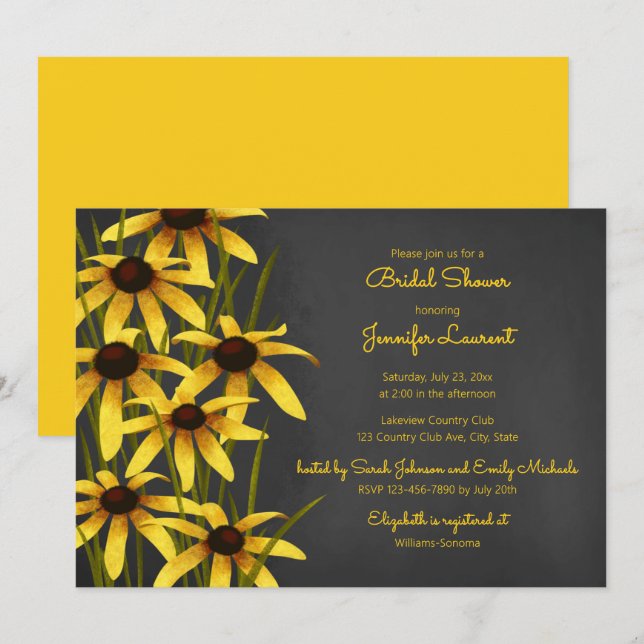 Invitation Black Eyed Susan Chalkboard douche nuptiale (Devant / Derrière)