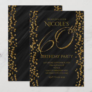 Invitation Black & Faux Gold Parties scintillant Glam 60 60e 