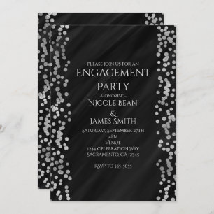 Invitation Black & Faux Silver Modern Glam Fiançailles Mariag