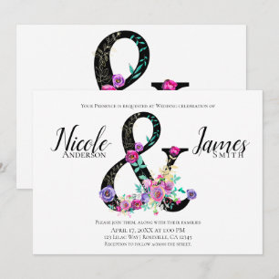 Invitation Black Floral Moderne Ampersand Chic Printemps Mari