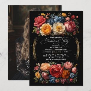 Invitation Black Floral Moody Botanical Chic Graduation Party
