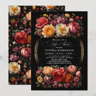 Invitation Black Floral Moody Botanical Girl Baby shower