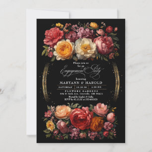 Invitation Black Floral Moody Botanique Chic Engagement Party