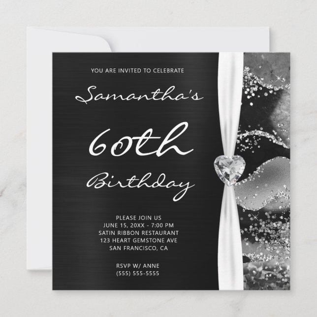 Invitation Black Foil Parties scintillant argent Agate Abstra (Devant)