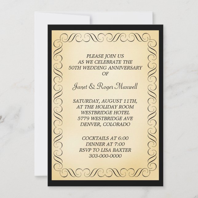 Invitation Black Frame Golden Mariage Anniversaire Fête (Devant)
